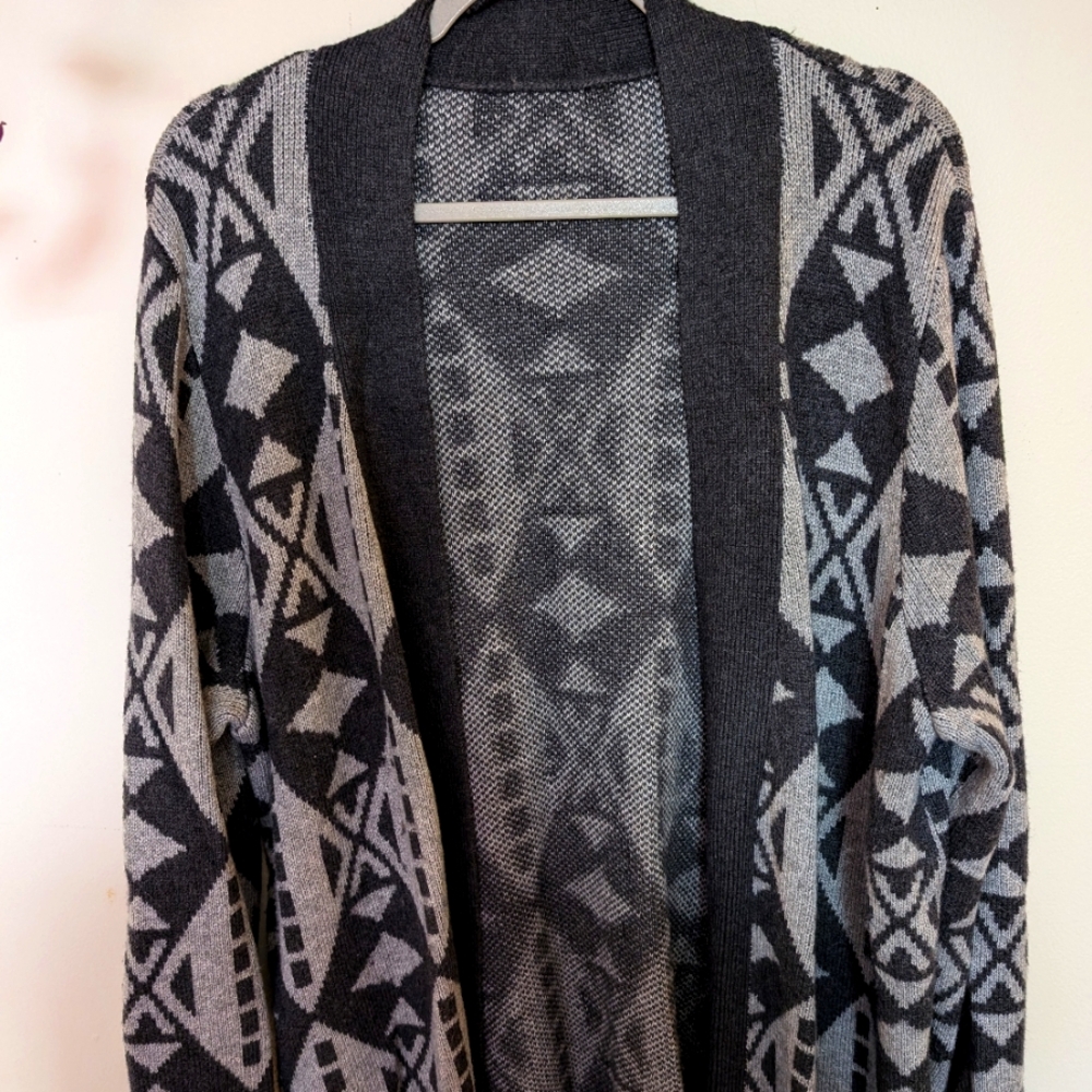 Market&Spruce Sacilia Elbow Patch Cardigan, Black/Gray, XXL